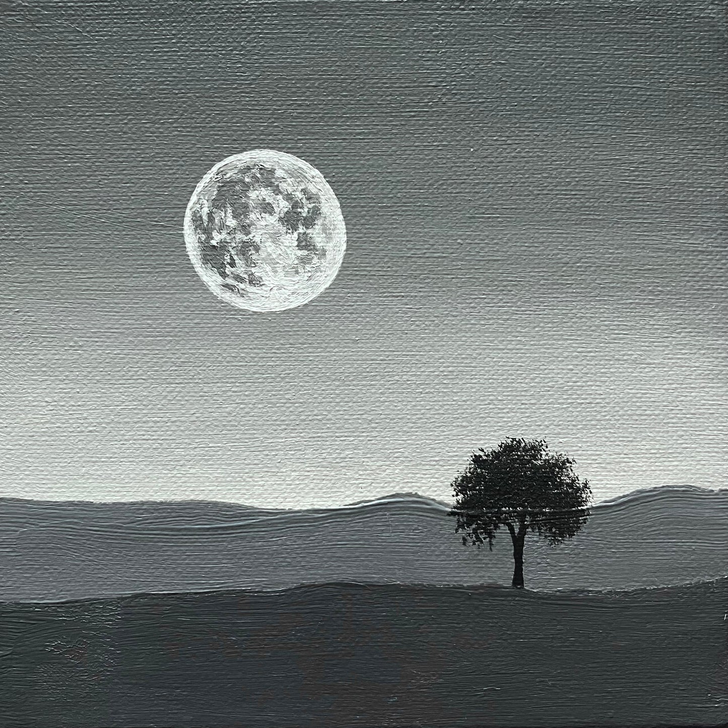 Black & White Night Landscape - Original Acrylic Painting