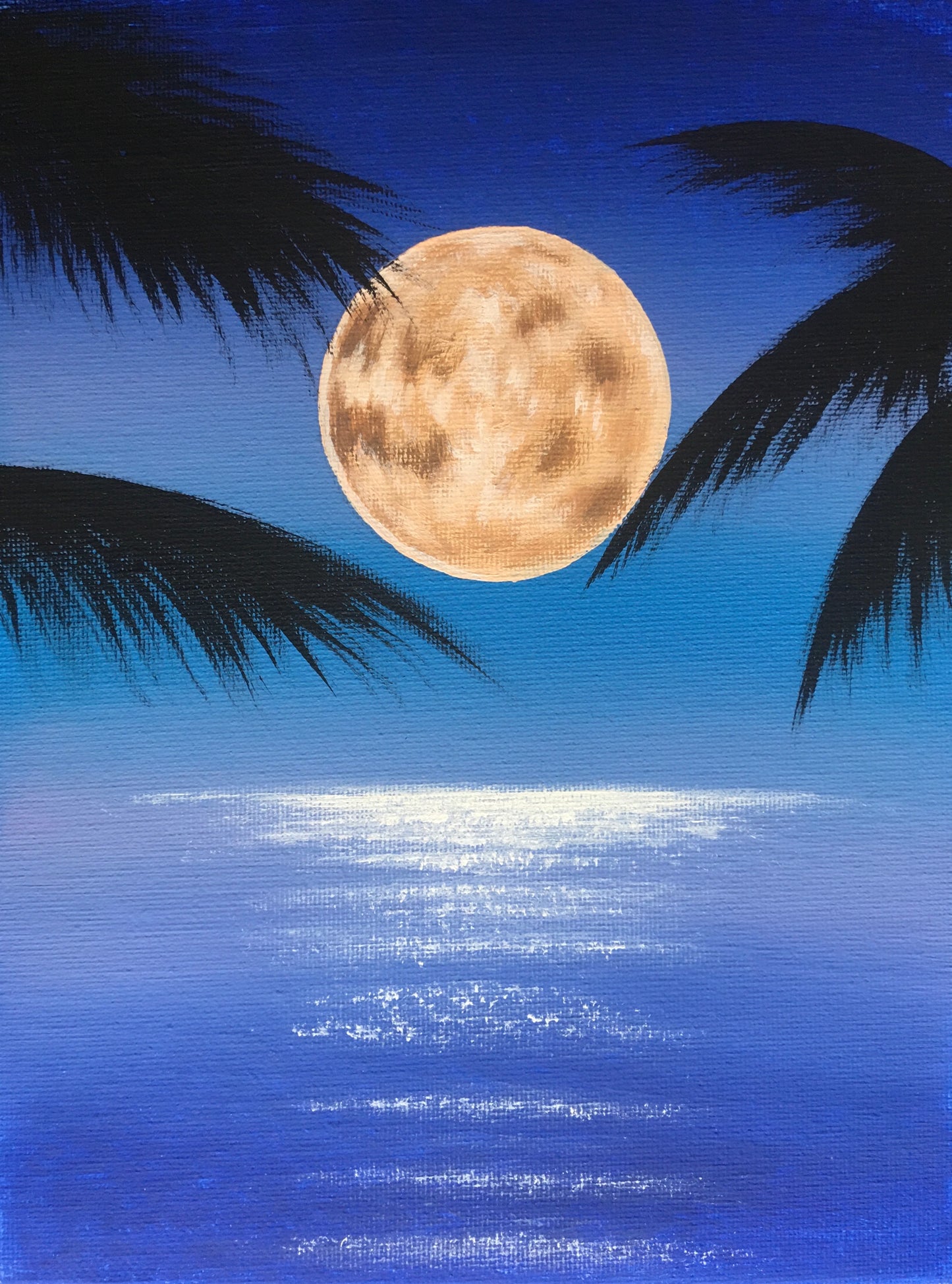 Moonlit Tropical Night - Original Acrylic Painting