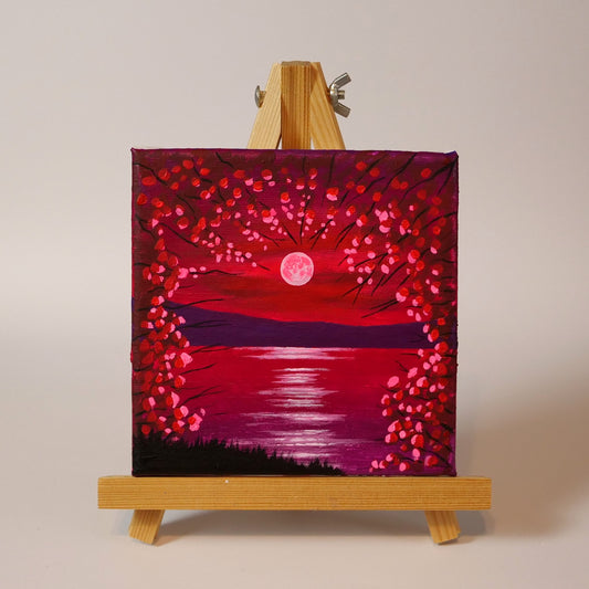Pink Moon Night - Original Acrylic Painting
