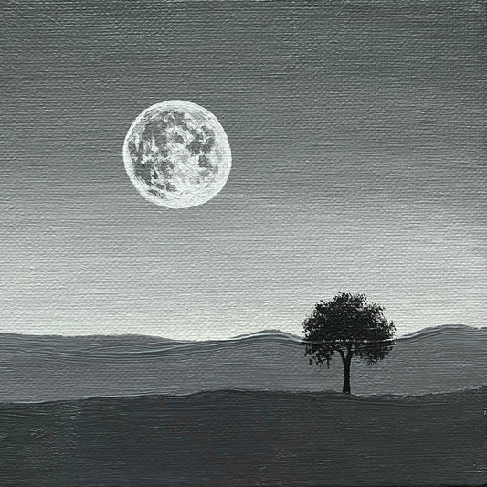 Black & White Night Landscape - Original Acrylic Painting