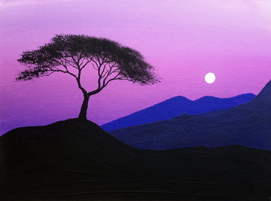 Tree with Mountains at the Moonlight - Print