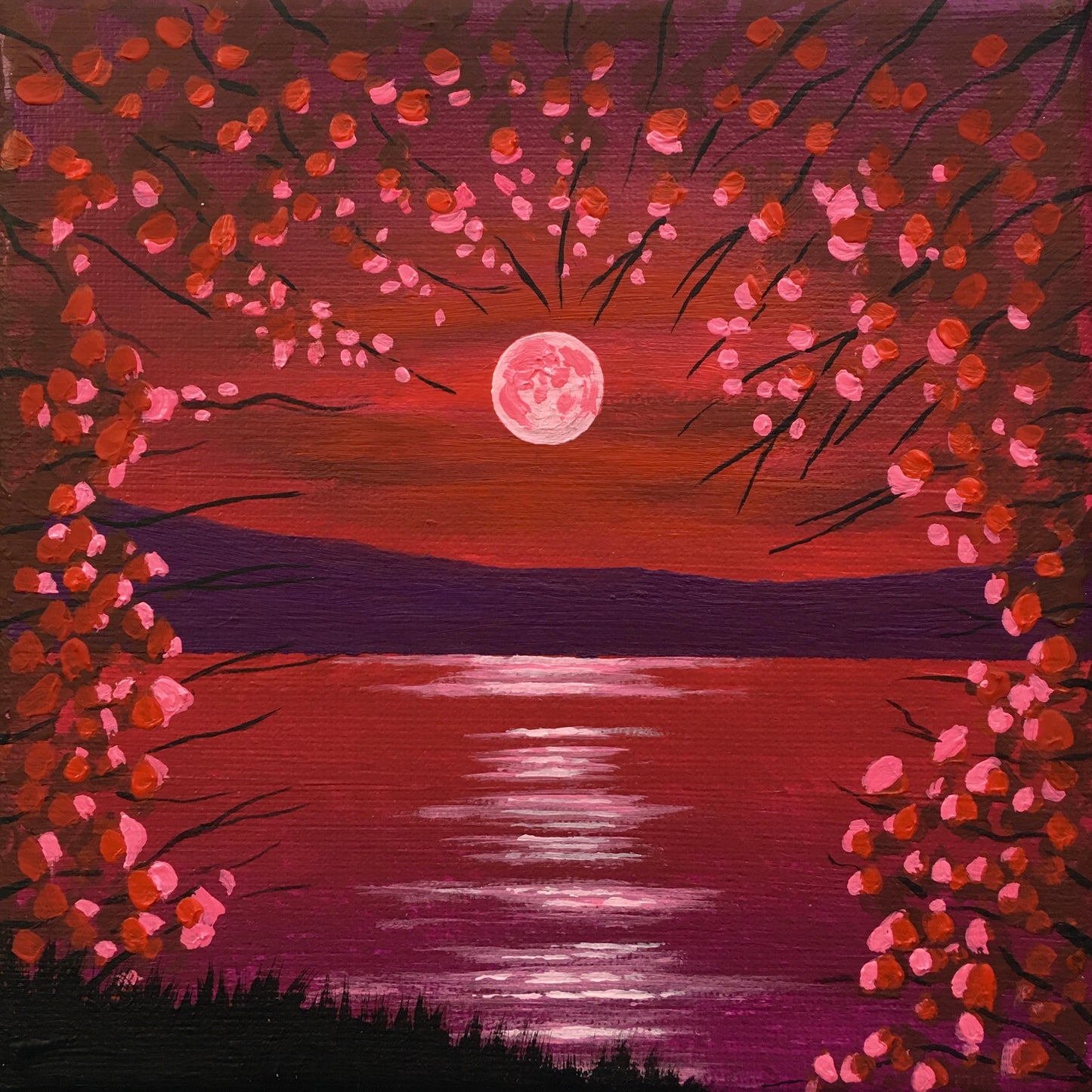 Pink Moon Night - Original Acrylic Painting