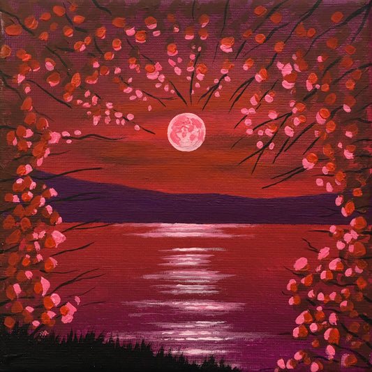 Pink Moon Night - Original Acrylic Painting